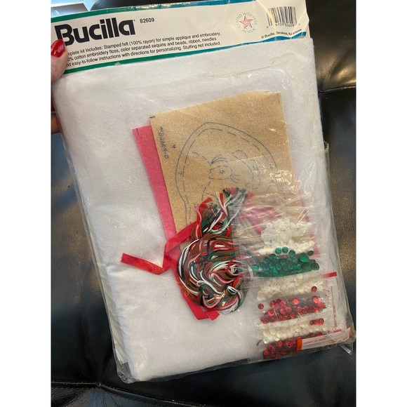 BUCILLA Christmas Santa and Bear Felt Stocking SEWING KIT ONLY 18 in Stocking - Picture 3 of 4